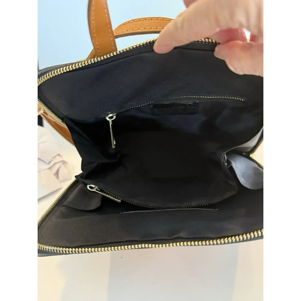 DIVINA FIRENZE Italian Made Leather Black Cognac Convertible Backpack Bag Pocket